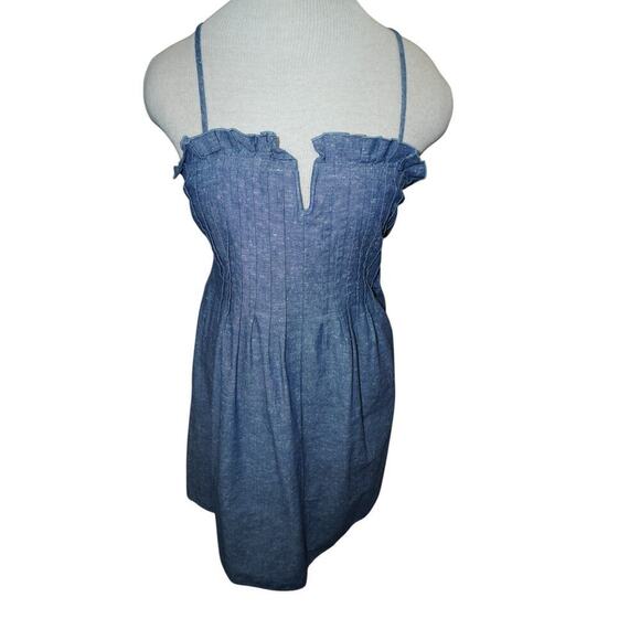 Madewell Blue Chambray Strapless Mini Dress – Size 2 – Ruffle & Pintuck Bodice - Picture 1 of 6
